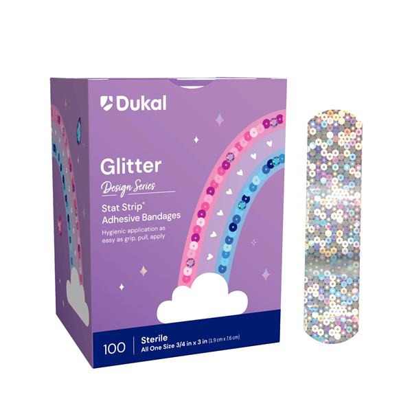 Dukal LLC -Stat Strip Adhesive Bandage Plastic 3/4x3" Glitter Sterile 100/Box, 12 BX/CA 1075413