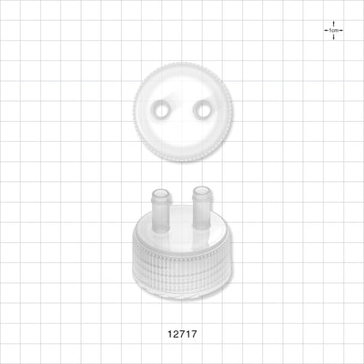 PharmaTainer™ Cap, 2-Ports - 48 mm; 2 External Ports Fit 1/4 inch ID Tubing x 2 Internal Ports Fit 1/4 inch ID Tubing (0.25 inch, 6.35 mm) - 12717