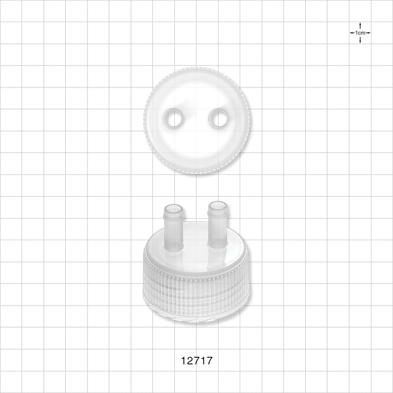 PharmaTainer™ Cap, 2-Ports - 48 mm; 2 External Ports Fit 1/4 inch ID Tubing x 2 Internal Ports Fit 1/4 inch ID Tubing (0.25 inch, 6.35 mm) - 12717