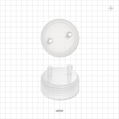 PharmaTainer™ Cap, 2-Ports - 70 mm; 2 External Ports Fit 1/4 inch ID Tubing x 2 Internal Ports Fit 1/4 inch ID Tubing (0.25 inch, 6.35 mm) - 12721