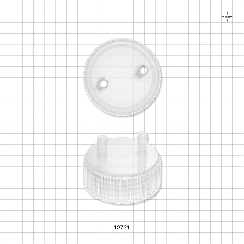 PharmaTainer™ Cap, 2-Ports - 70 mm; 2 External Ports Fit 1/4 inch ID Tubing x 2 Internal Ports Fit 1/4 inch ID Tubing (0.25 inch, 6.35 mm) - 12721