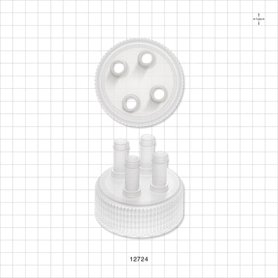 PharmaTainer™ Cap, 4-Ports - 70 mm; 4 External Ports Fit 3/8 inch ID Tubing x 4 Internal Ports Fit 3/8 inch ID Tubing (0.375 inch, 9.53 mm) - 12724