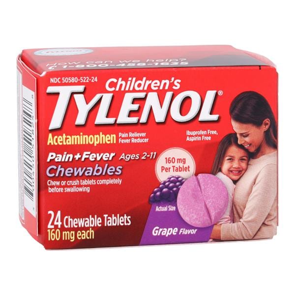 Johnson & Johnson Consumer Tylenol Children Chewable Tablets Grape 24/Bottle, 48 BT/CA — 305182600