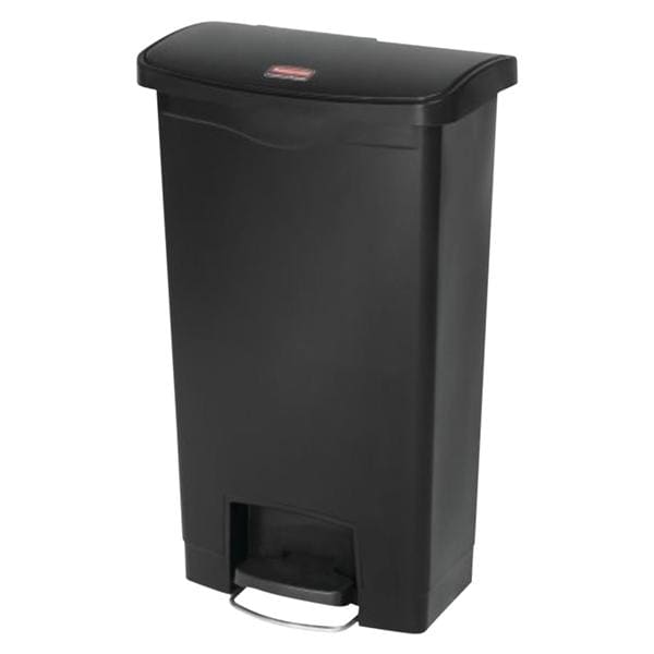 Newell Brands Dist. LLC Can Trash Slim Jim Resin Step-On Pedal Hinge Lid Self-Closing Front Step Black Each - 1883611