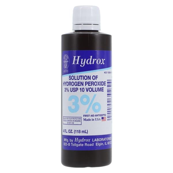 Hydrox Labs Hydrogen Peroxide 3% Antiseptic Topical Solution 4oz/Bottle, 24 BT/CA - F0010