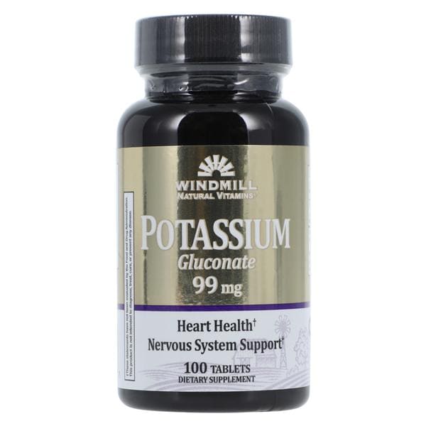 Windmill Health Products Potassium Gluconate Supplement Tablets 99mg 100/Bottle - 348