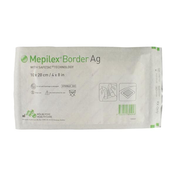Molnlycke Healthcare Mepilex Border Ag Polyurethane Dressing 4x8", 7 BX/CA  — 395890