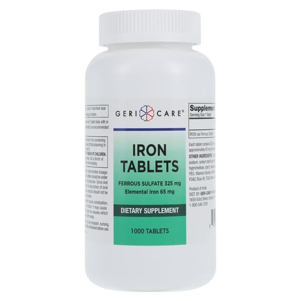 Geri-Care Pharmaceuticals Iron Vitamin/Supplement Tablets 325mg 1000/Bottle - 703-10