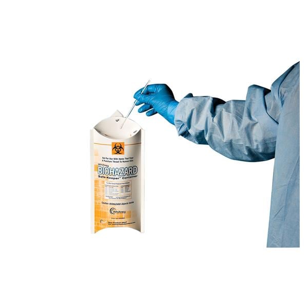 Marketlab Inc -Safe-Keeper Biohazard Container 5x2x11" White Plastic Symbol Disposable Leak-Tight With Self-Adhesive Hook 40/Package 16698