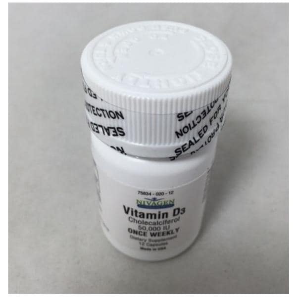 Nivagen Pharmaceuticals Inc Vitamin D-3 Supplement Capsules 50000U Clear/Oblong 12/Bottle - 5022082