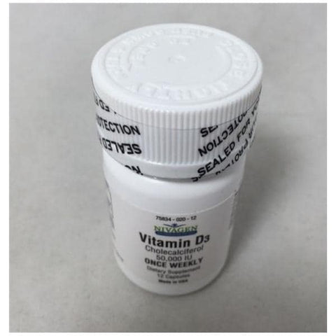 Nivagen Pharmaceuticals Inc Vitamin D-3 Supplement Capsules 50000U Clear/Oblong 12/Bottle - 5022082