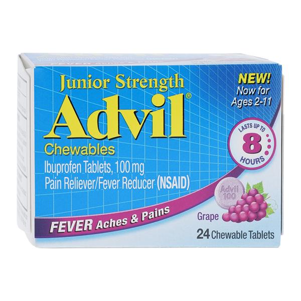 Haleon Company Advil Junior Chewable Tablets 100mg Grape Bottle 24/Box, 72 BX/CA - F00573017920