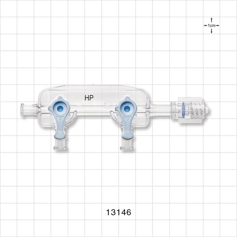 2-Gang Stopcock Manifold, 3 Female Luer Locks, Rotating Male Luer Lock - 800 psi - 13146