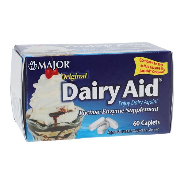 Major Pharmaceuticals Lactase Enzyme Dairy Aid Caplets 60/Bottle - 700756
