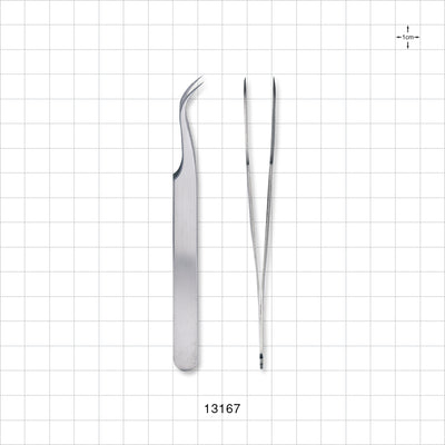Single-Use Tweezer Forceps, Fine Tips, Curved, Satin Finish - 4.5 inch (114 mm) - 13167