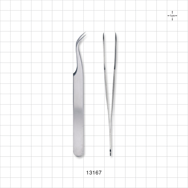Single-Use Tweezer Forceps, Fine Tips, Curved, Satin Finish - 4.5 inch (114 mm) - 13167