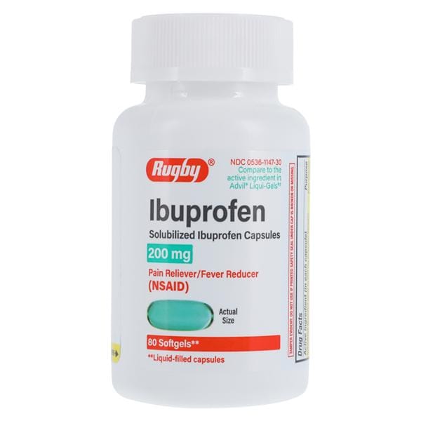 Major-Rugby Pharmaceuticals Ibuprofen Pain Reliever/Fever Reducer Softgel Capsules 200mg 80/Bottle - 370577