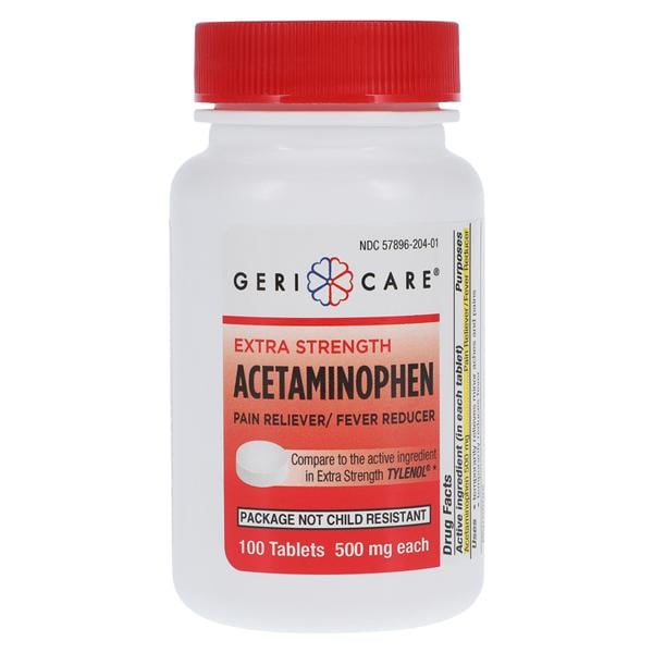 Geri-Care Pharmaceuticals Acetaminophen Pain Reliever/Fever Reducer 500mg 100/Bottle - 201-01-GCP