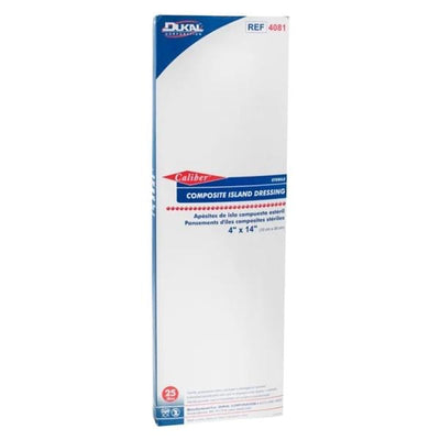 Dukal LLC Caliber Composite Dressing 4"x14" Sterile Adherent White Absorbent Pad LF, 2 BX/CA - 4081