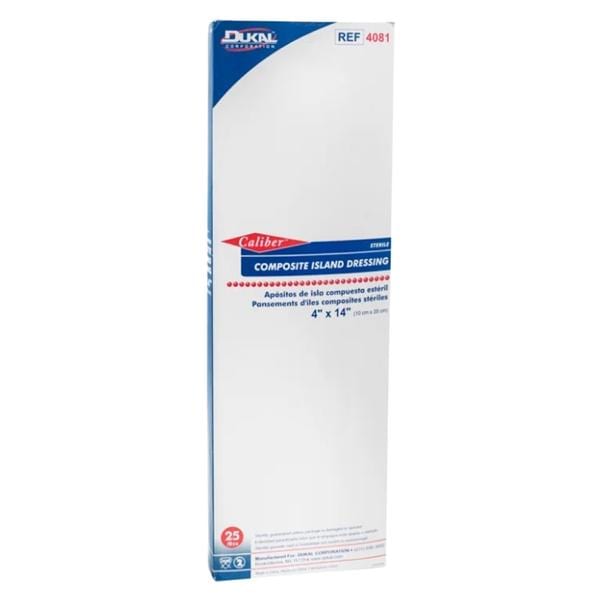 Dukal LLC Caliber Composite Dressing 4"x14" Sterile Adherent White Absorbent Pad LF, 2 BX/CA - 4081
