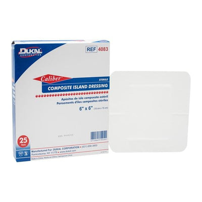 Dukal LLC Caliber Composite Dressing 6"x6" Sterile Adherent White Absorbent LF, 4 BX/CA - 4083