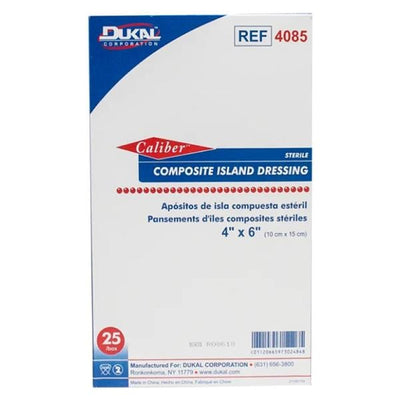 Dukal LLC Caliber Composite Dressing 4x6" Sterile Adherent White Absorbent Pad LF, 4 BX/CA - 4085