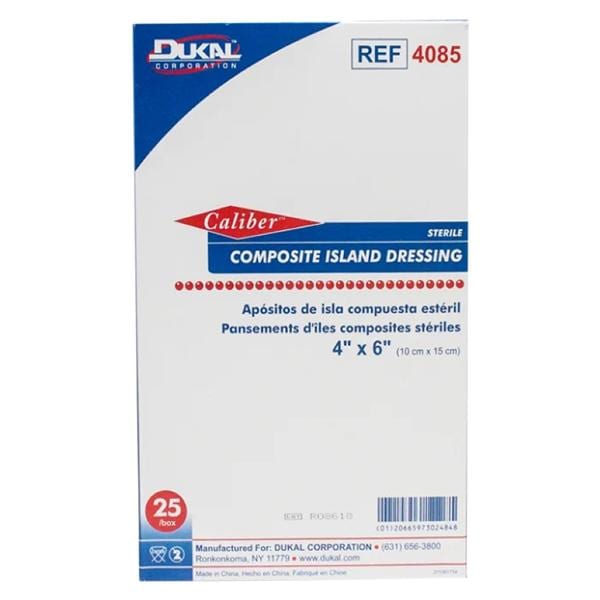 Dukal LLC Caliber Composite Dressing 4x6" Sterile Adherent White Absorbent Pad LF, 4 BX/CA - 4085
