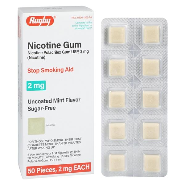 Major-Rugby Pharmaceuticals Nicorette Smoking Cessation Gum 2mg Mint 50/Box - 3649860