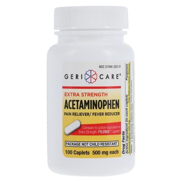 Geri-Care Pharmaceuticals Acetaminophen Pain Reliever/Fever Reducer 500mg Extra Strength 100/Bottle - 221-01-GCP