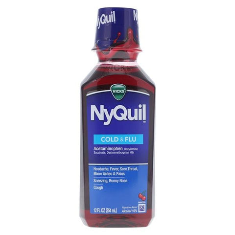 Procter & Gamble Dist Nyquil Cold/Flu Liquid 650/30/12.5mg Cherry 12oz/Bottle, 12 BT/CA — 2390001427