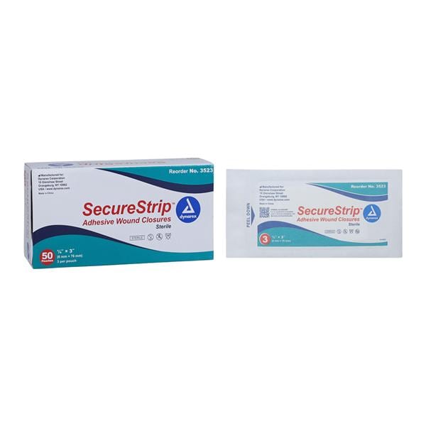 Dynarex Corporation Secure Strip Wound Closure Strip Non-Woven 1/4x3" Porous White 50/Bx, 4 BX/CA - 3523