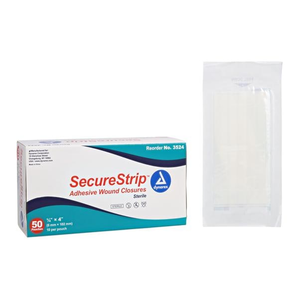 Dynarex Corporation Secure Strip Wound Closure Strip Non-Woven 1/4x4" Porous White 50/Bx, 4 BX/CA - 3524