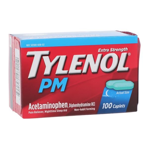 Johnson & Johnson Consumer Tylenol PM Pain Reliever/Fever Reducer Caplets 500/25mg Extra Strength 100/Bottle, 48 BT/CA - 048211