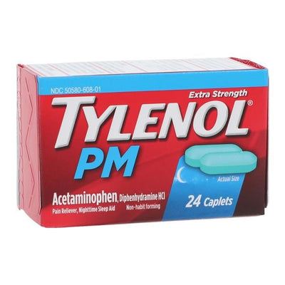 Johnson & Johnson Consumer Tylenol PM Pain Reliever/Fever Reducer Caplets 500/25mg Extra Strength 24/Bottle, 72 BT/CA - 048225