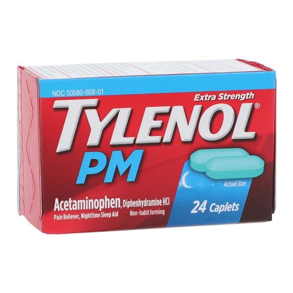 Johnson & Johnson Consumer Tylenol PM Pain Reliever/Fever Reducer Caplets 500/25mg Extra Strength 24/Bottle, 72 BT/CA - 048225