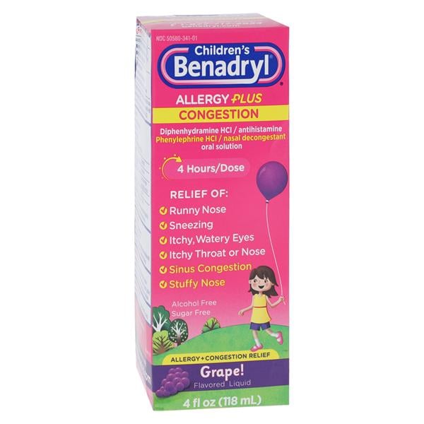 Johnson & Johnson Consumer Benadryl Children Allergy Liquid 12.5/5mg Grape 4oz/Bottle, 36 BT/CA - 300450170057