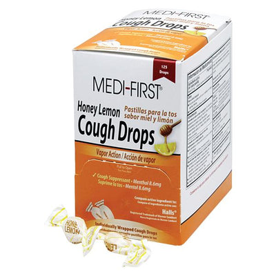 Medique Products Medi-First Cough Drops 8.6mg Honey Lemon Dispenser 125/Box, 12 BX/CA - 84025