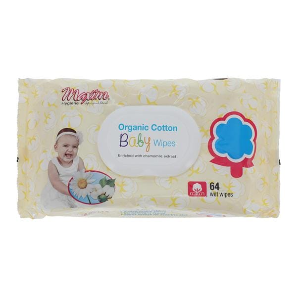 Maxim Hygiene Products Maxim Wet Wipes Baby Paraben Free White Organic Cotton Disposable Unisex 64/Package, 12 PK/CA - 1-311064-3