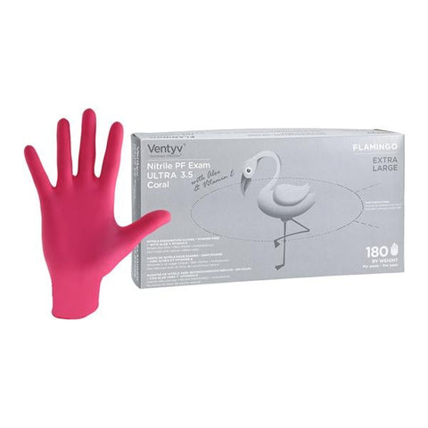 Ventyv -Flamingo Nitrile Exam Gloves X-Large Pink Non-Sterile, 10 BX/CA 10337106