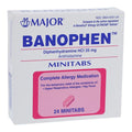 Major Pharmaceuticals Banophen Antihistamine Oral MiniTabs 25mg 24/Box, 24 BX/CA - 00904555124