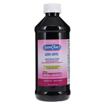 Geri-Care Pharmaceuticals Diphenhydramine HCl Allergy Oral Elixir 12.5mg Cherry 16oz/Bottle - Q781-16-GCP