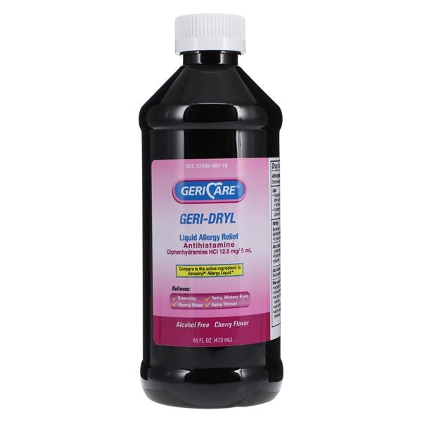 Geri-Care Pharmaceuticals Diphenhydramine HCl Allergy Oral Elixir 12.5mg Cherry 16oz/Bottle - Q781-16-GCP