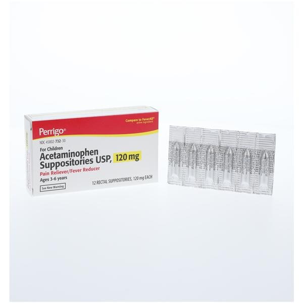 Perrigo Pharmaceuticals Acetaminophen Pediatric Pain Reliever/Fever Reducer Suppository 120mg 12/Box - 4023750