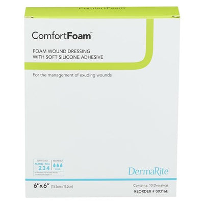 DermaRite Industrics LLC Comfortfoam Border PU Fm Wound Dressing 6x6 Strl Sqr Slf Adh Slcn Adh Tn Hi Abs - 00318E