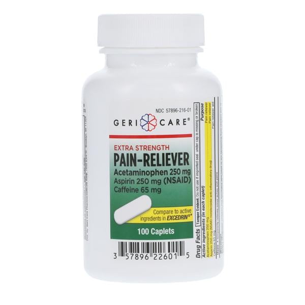 Geri-Care Pharmaceuticals Acetaminophen/Aspirin/Caffeine Caplets 250/250/65mg 100/Bottle - 226-01-GCP