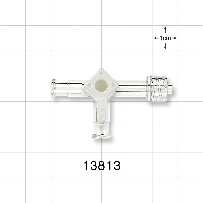 3-Way Stopcock, 2 Female Luer Locks, Male Luer Lock - 200 psi - 13813