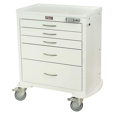 Harloff Manufacturing Crash Cart Emergency M-Series 22x36.75x37.25" Steel (5) Drawer Electronic Keypad Lock Short White Reusable With 24" Vertical Drawer Space Each - MDS3024E05