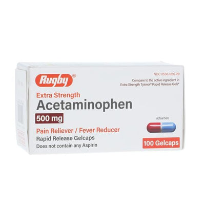 Major-Rugby Pharmaceuticals Acetaminophen Gel Caplets 500mg Extra Strength Rapid Release 100/Bottle - 371026