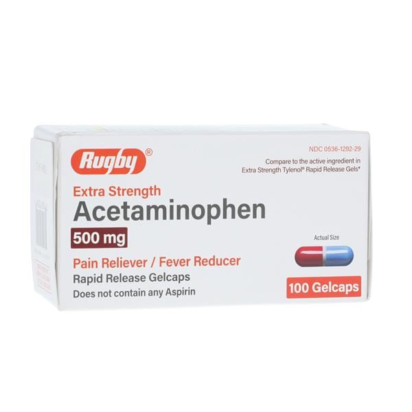 Major-Rugby Pharmaceuticals Acetaminophen Gel Caplets 500mg Extra Strength Rapid Release 100/Bottle - 371026