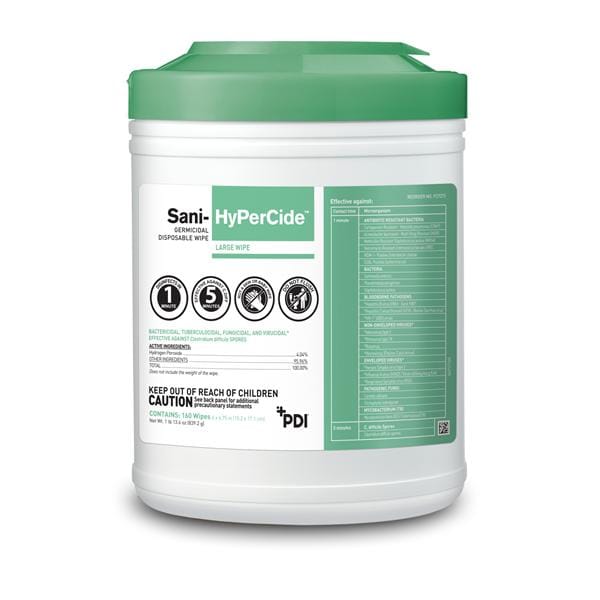 PDI Professional Disposables Sani-HyPerCide Germicidal Wipes Large Canister 160/Cn, 12 CN/CA - P27372
